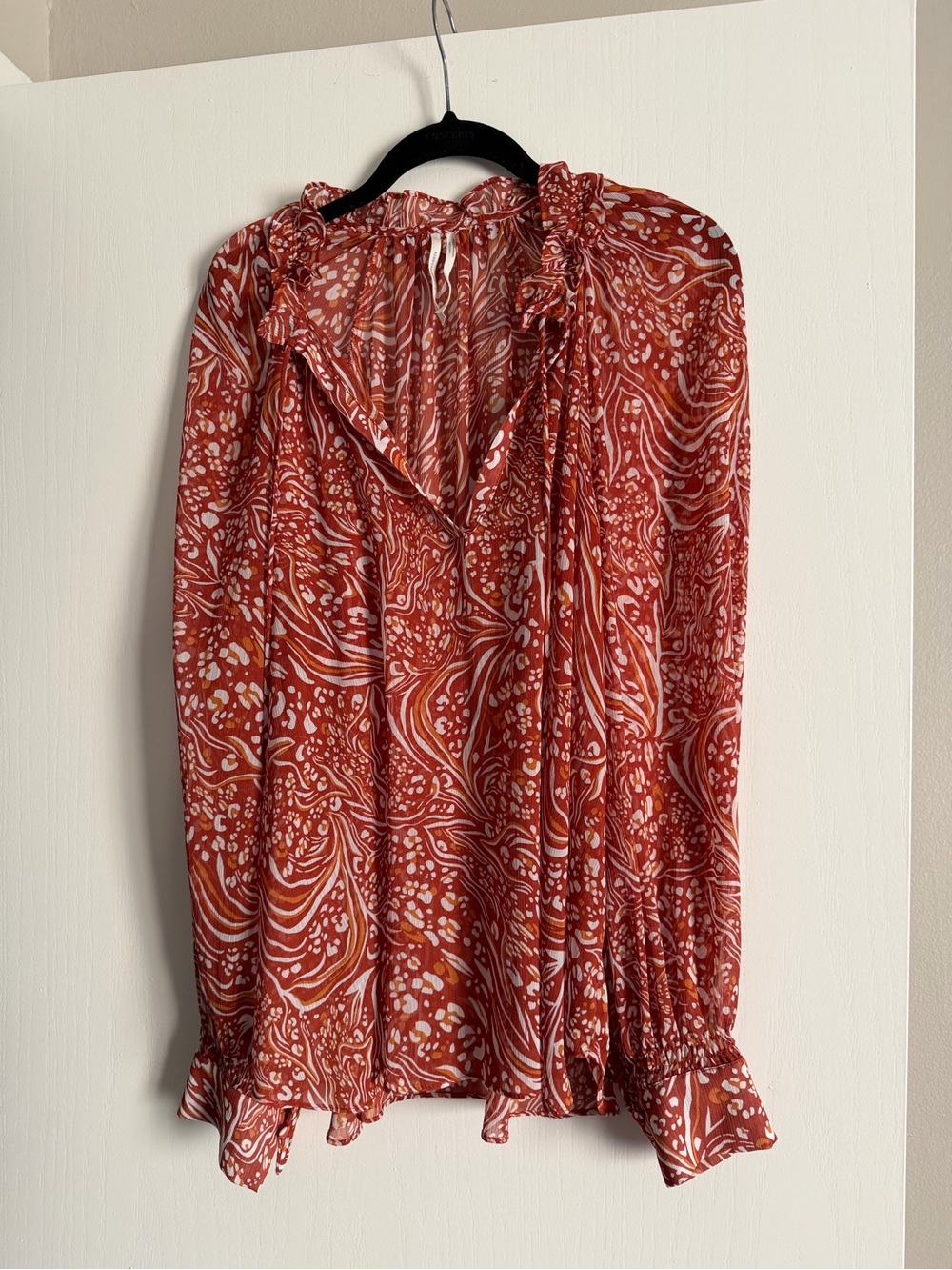 Anthropologie Rust-Orange Printed Long-Sleeve Blouse Dress